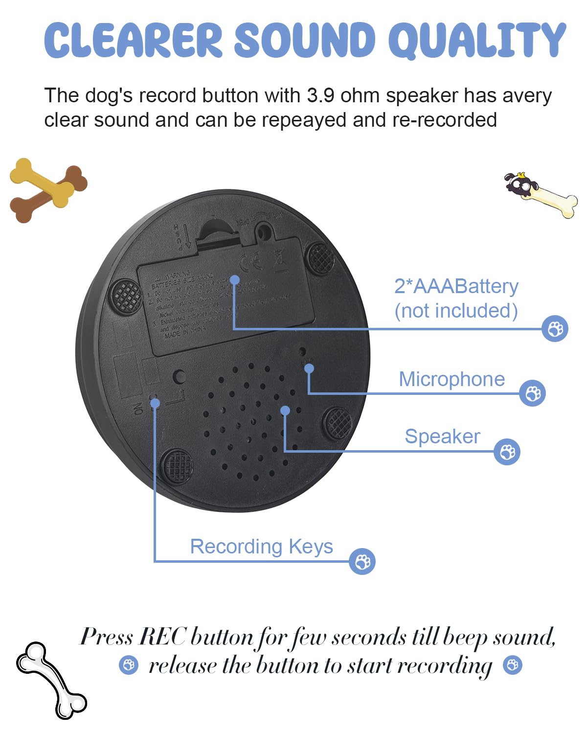 Dog Buttons for Communication, 30s Voice Recordable Pet Training Buzzer