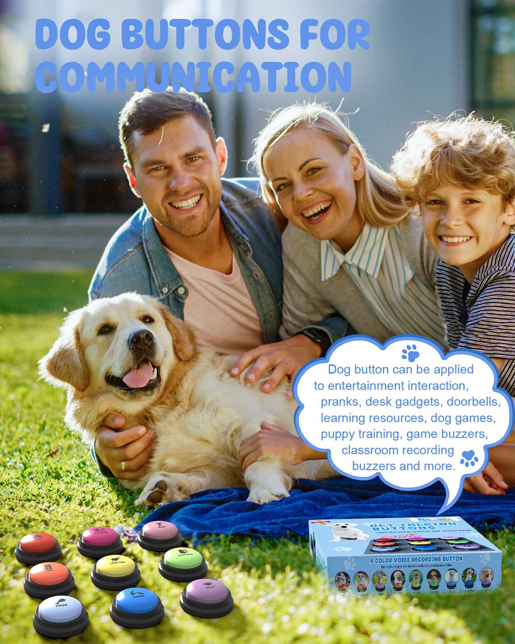 Dog Buttons for Communication, 30s Voice Recordable Pet Training Buzzer