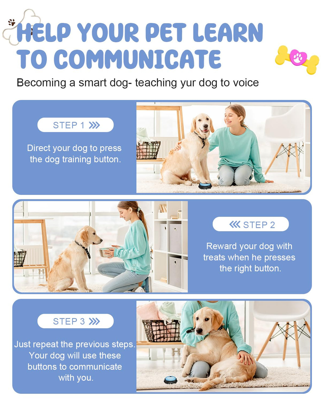 Dog Buttons for Communication, 30s Voice Recordable Pet Training Buzzer
